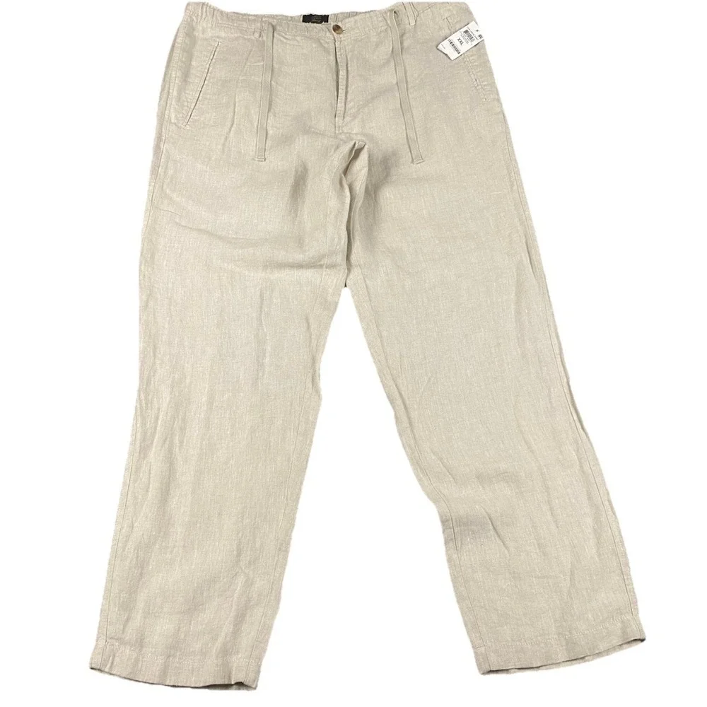 Club Room Luxury 100% Linen Pants Mens Large Natural Khaki Drawstring